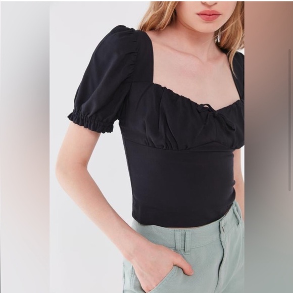 Urban Outfitters Black Cassia Puff Sleeve Top - Picture 1 of 5